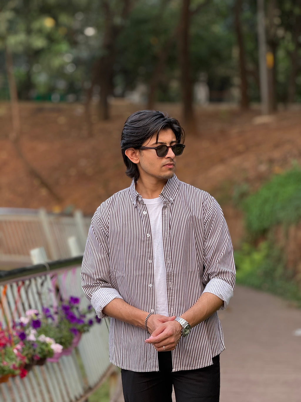 Coffee Structured Stripe Shirt