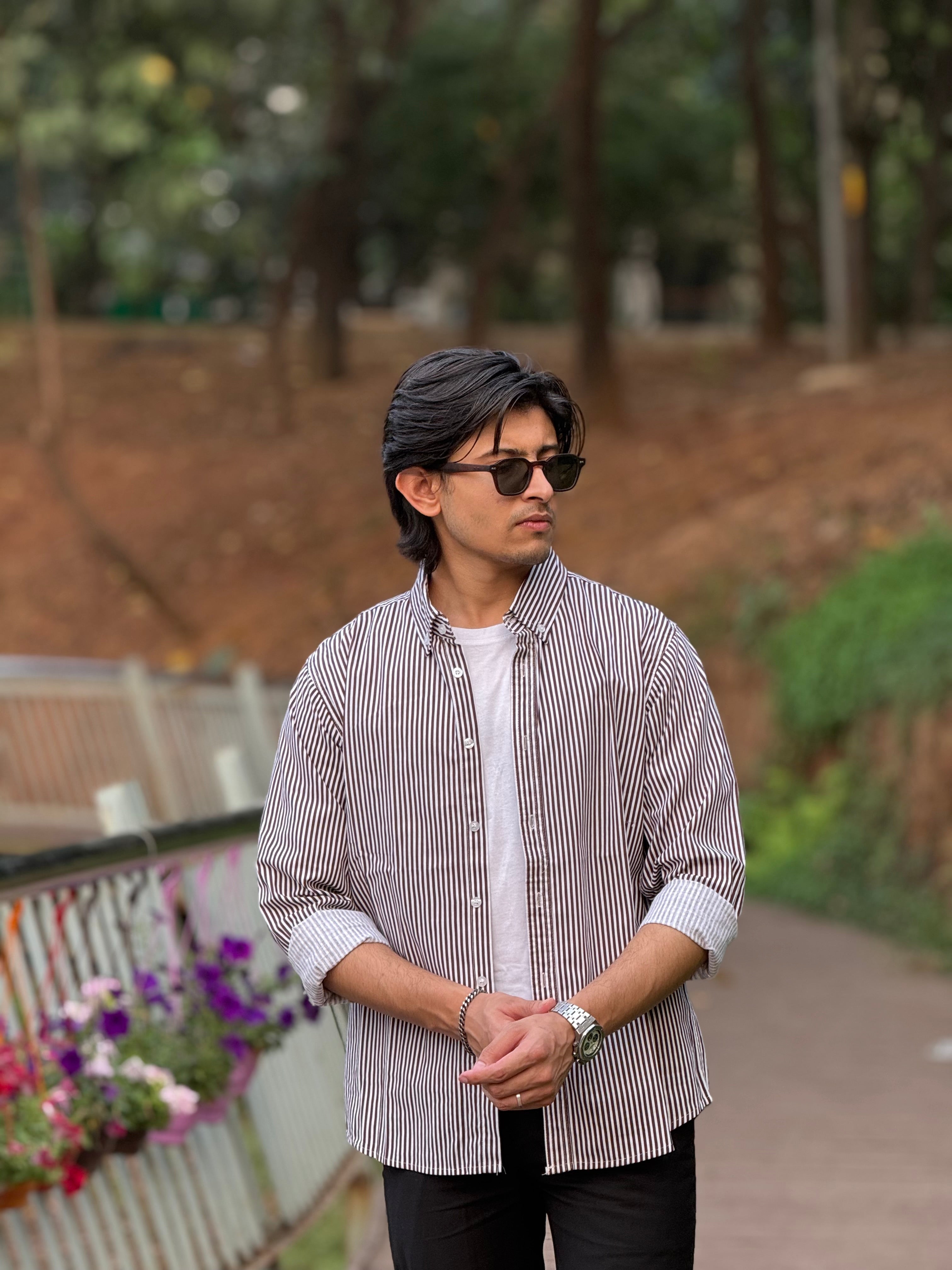 Coffee Structured Stripe Shirt