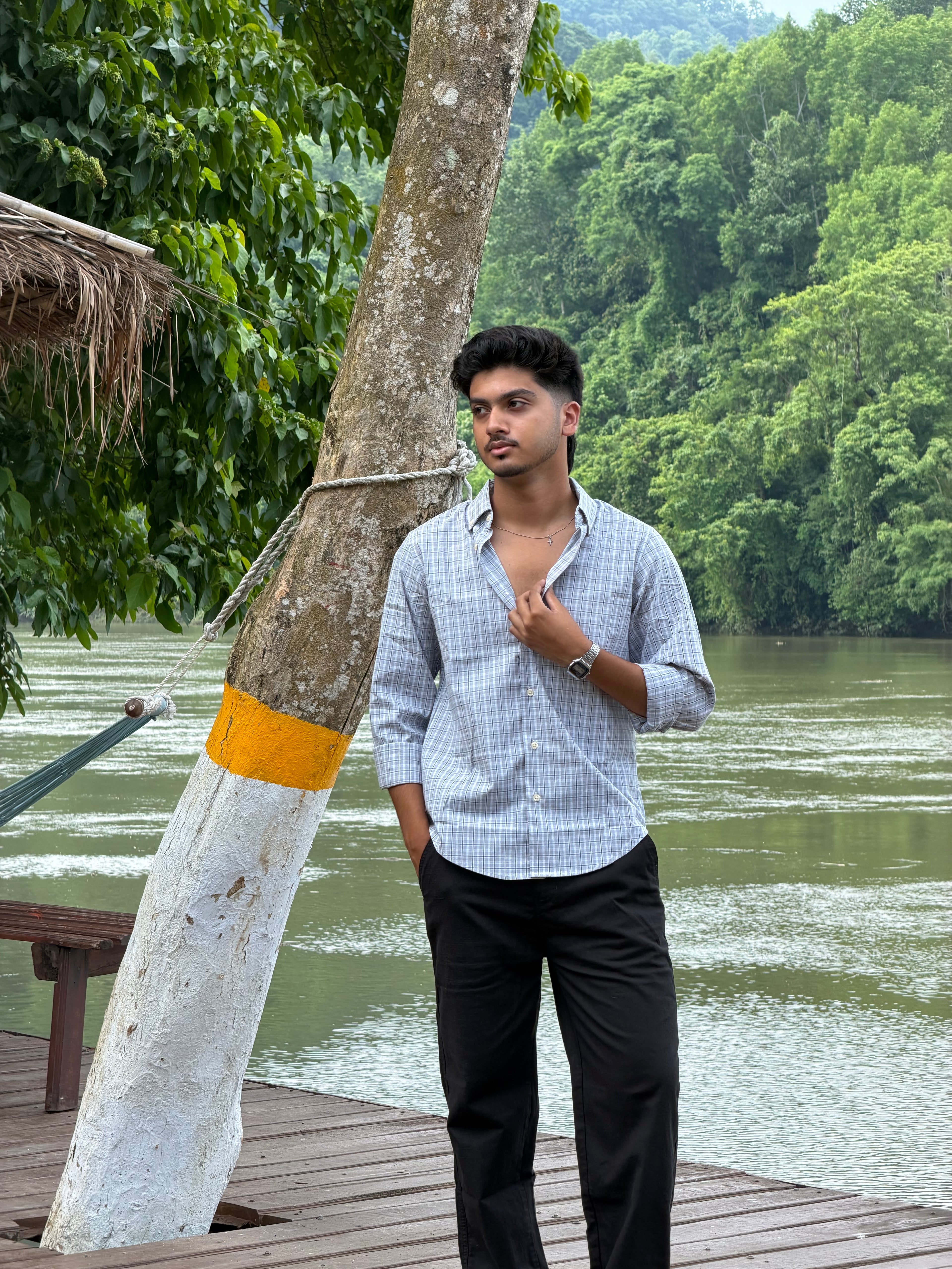Black Linen + Check Shirt