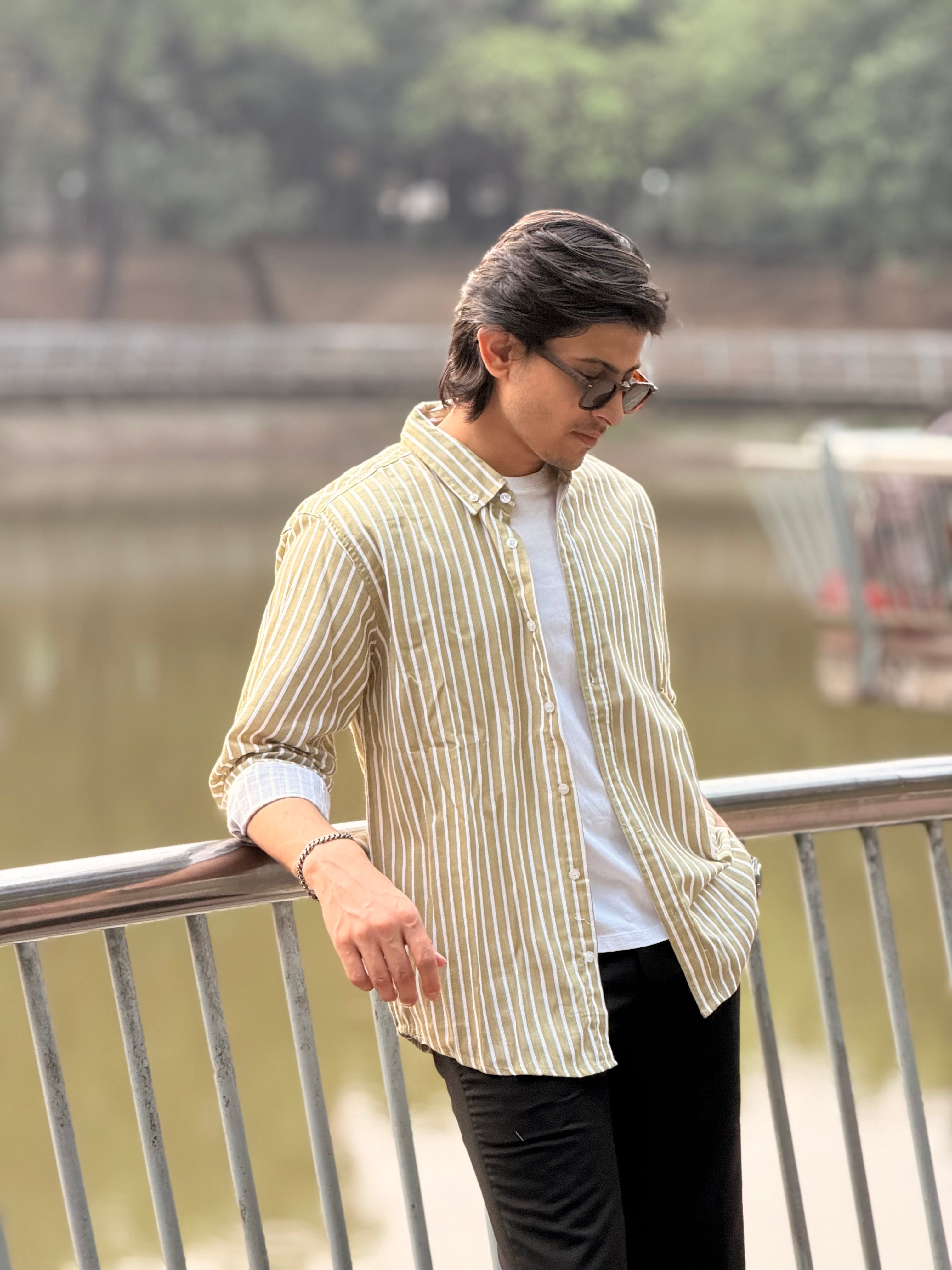 Garden Olive Structured Stripe Shirt