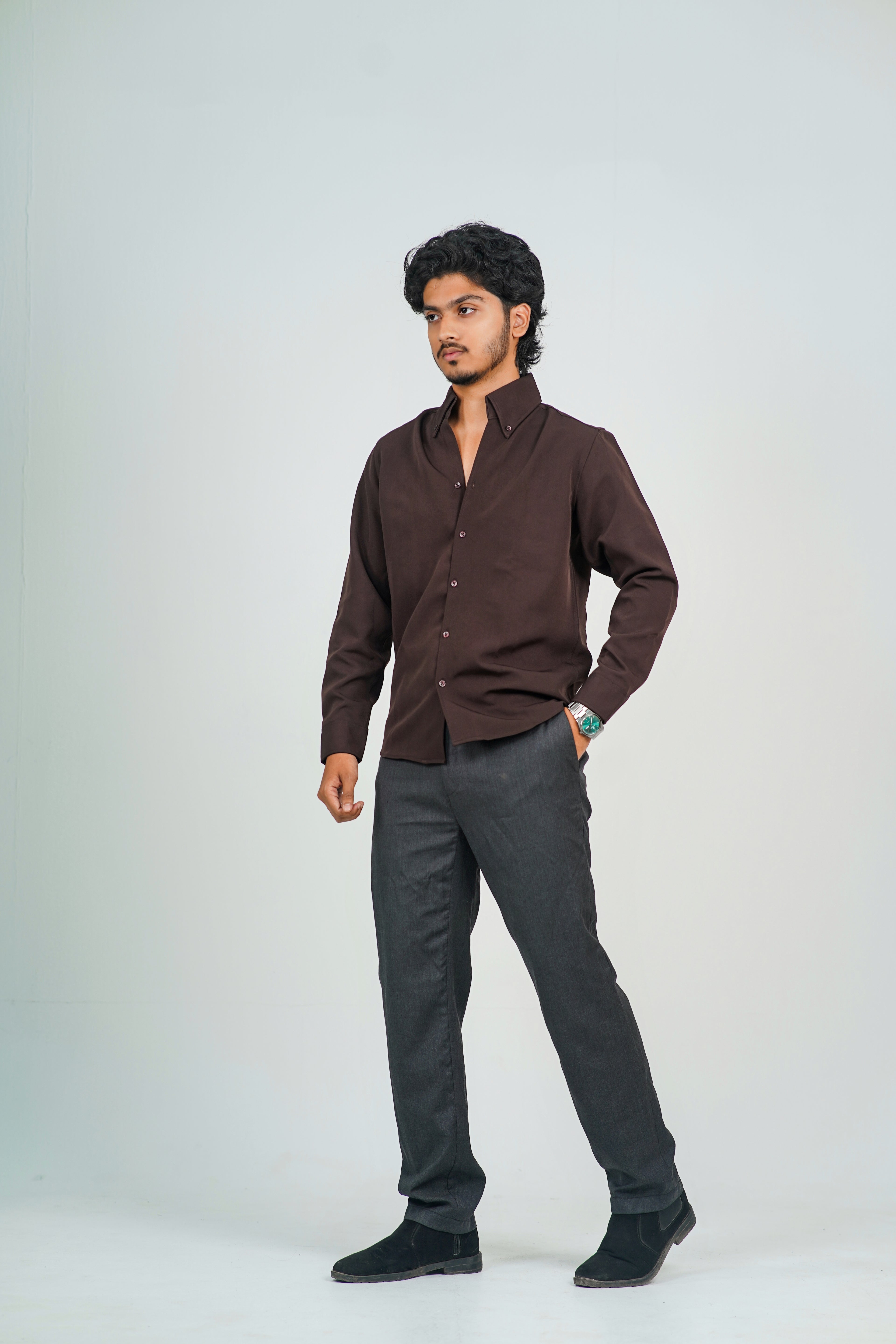 Korean High Neck Coffee Shirt