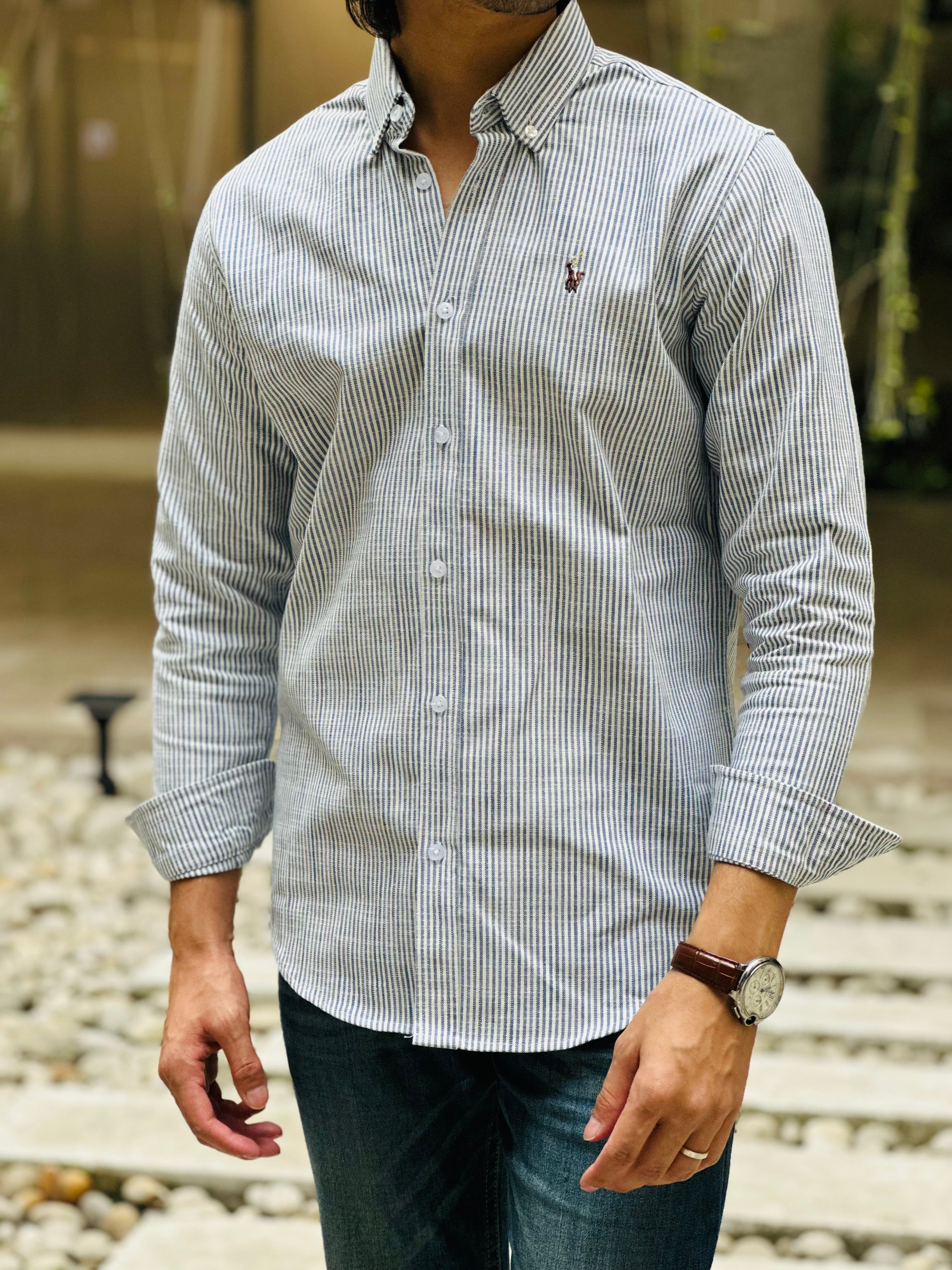 Introducing White Navy Micro Stripe Shirt