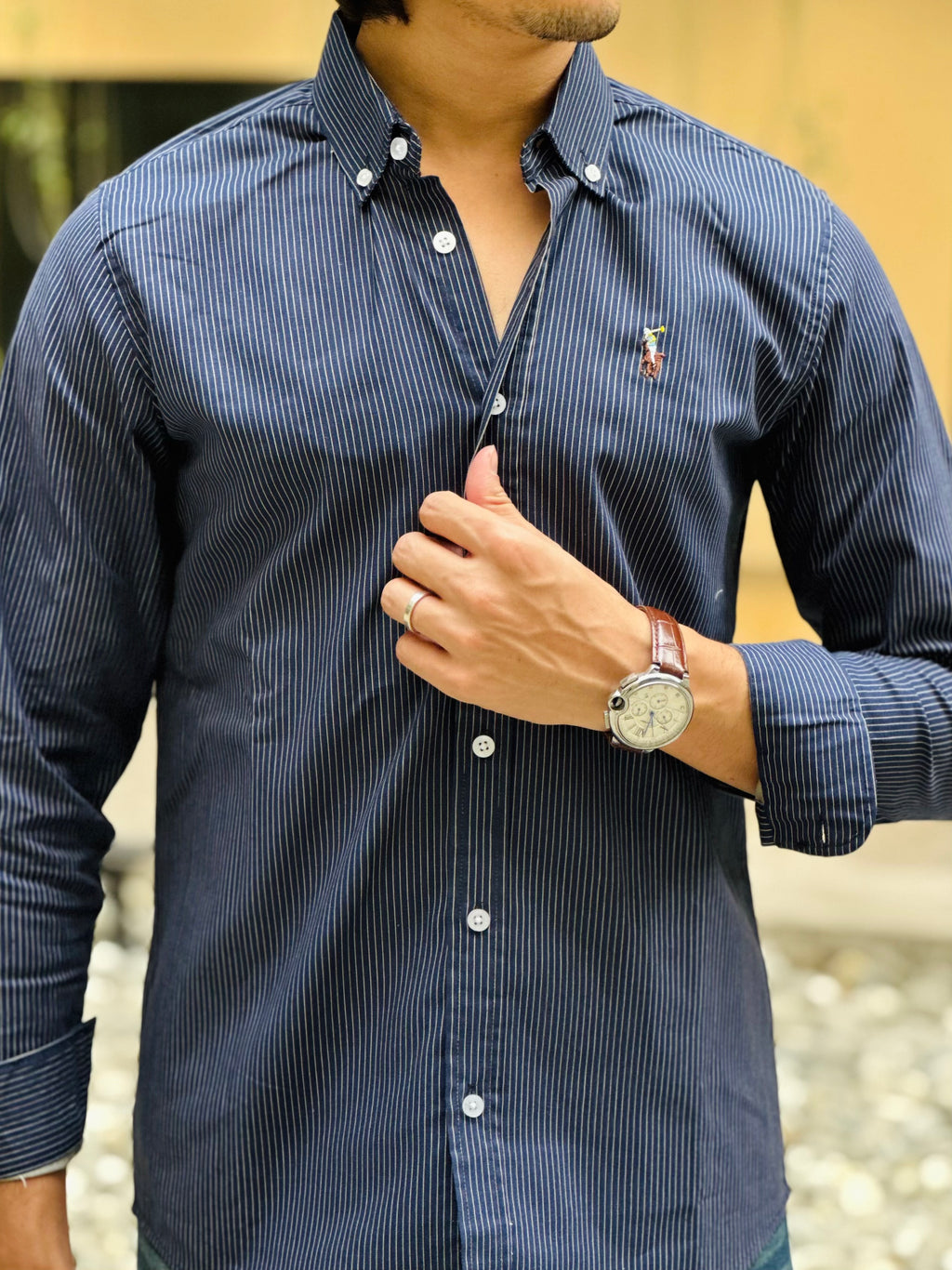 Navy Semi White Stripe Shirt