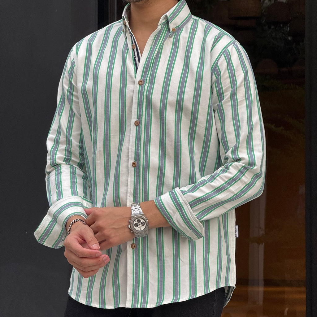 Green-White Multi Stripe Shirt