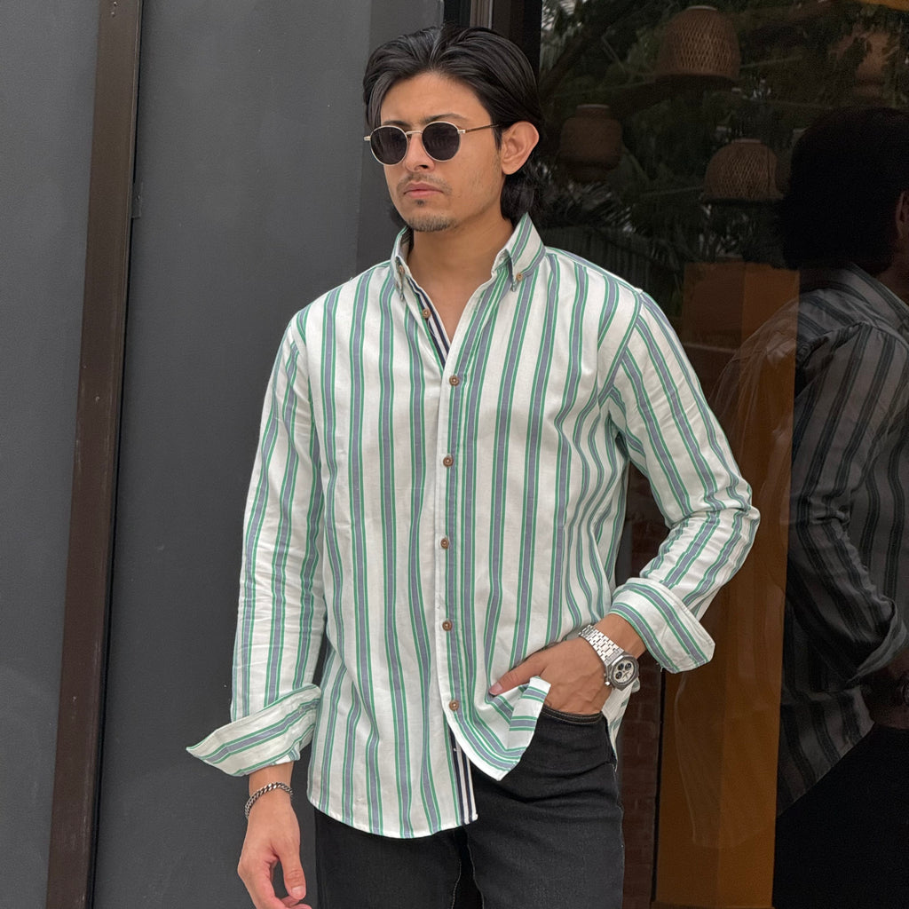 Green-White Multi Stripe Shirt
